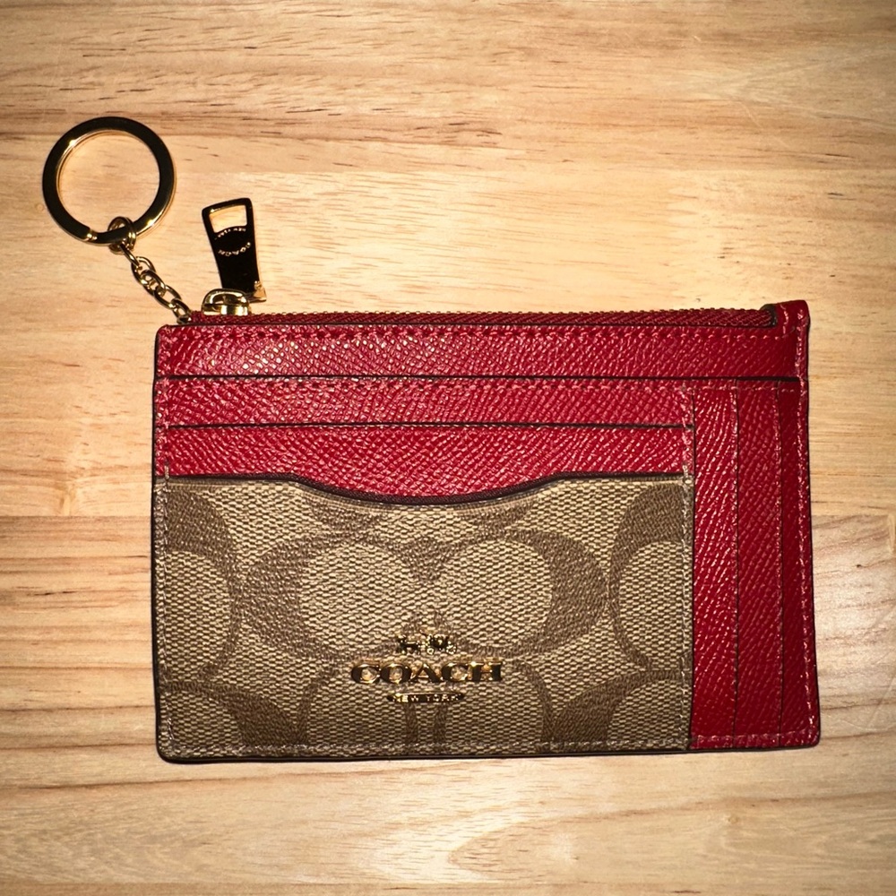 Coach Signature Red and Brown Key Card Holder - Picture 3 of 9